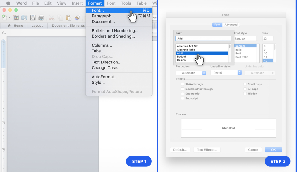 changing font in Word