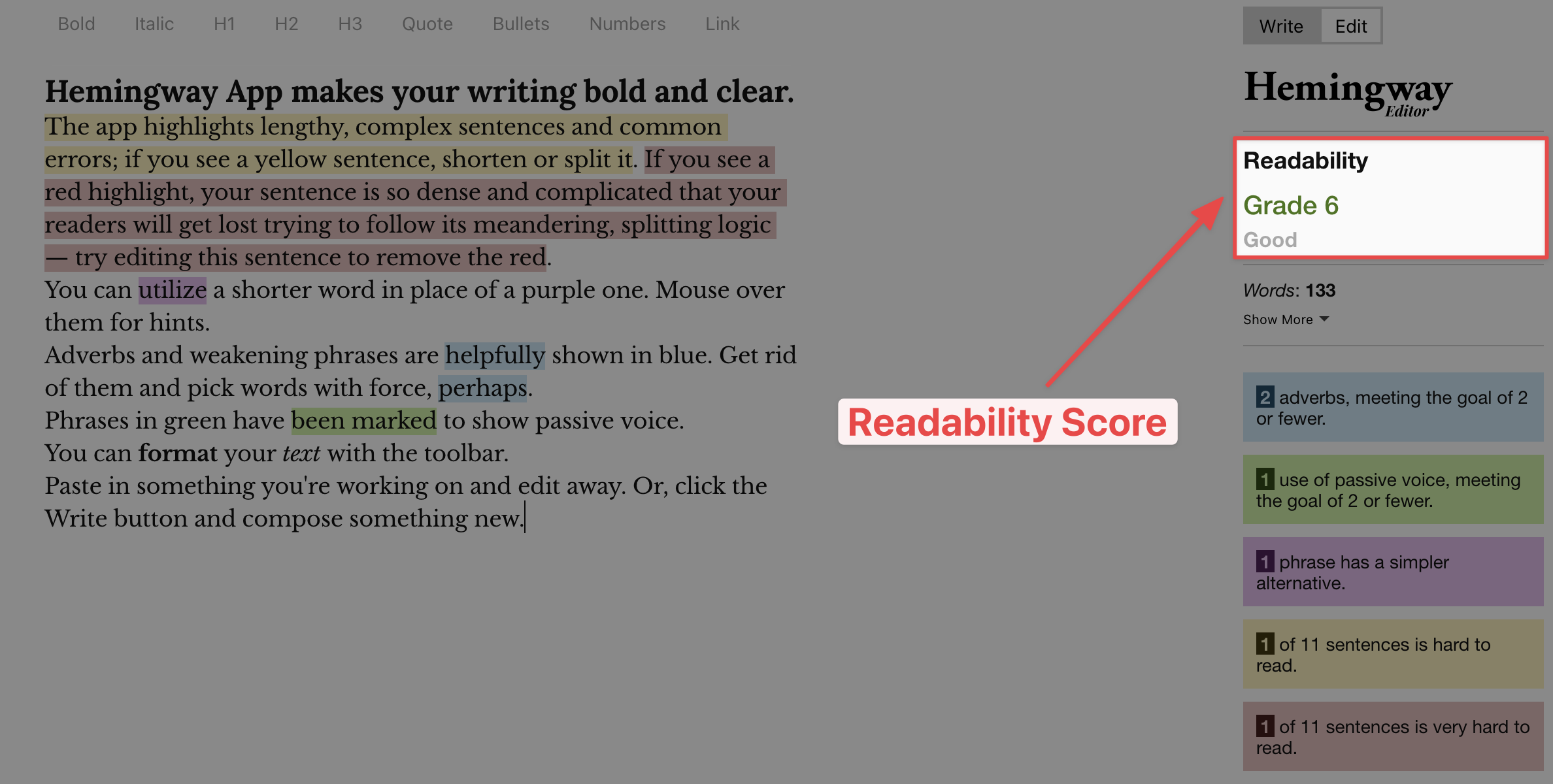Hemingway Editor Readability Score
