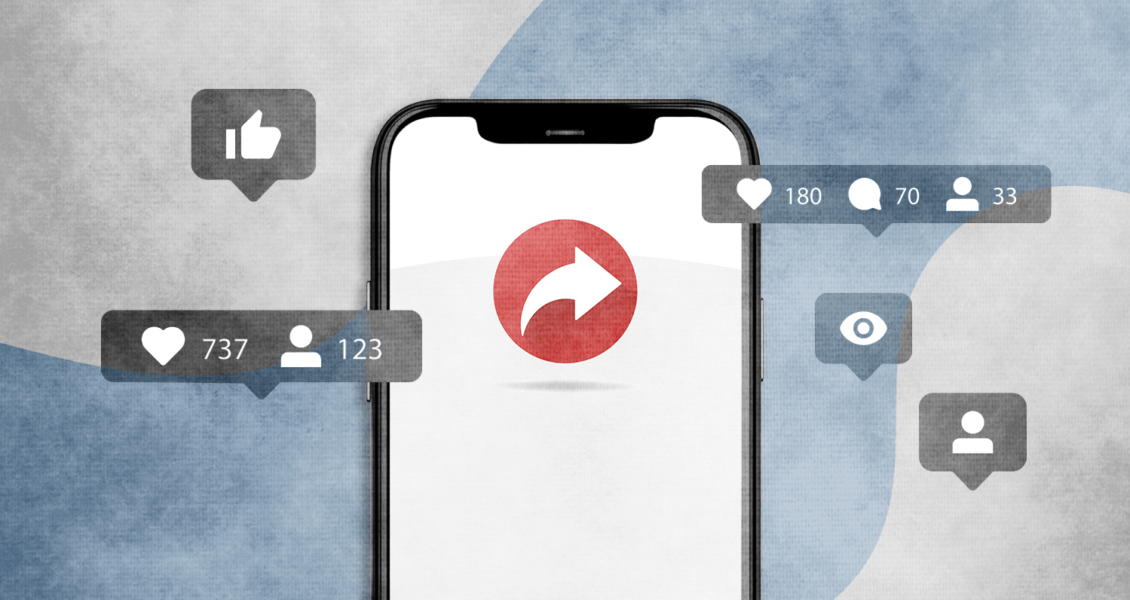 Phone with sharing icons