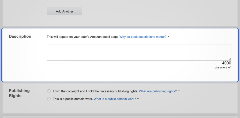 Amazon description box