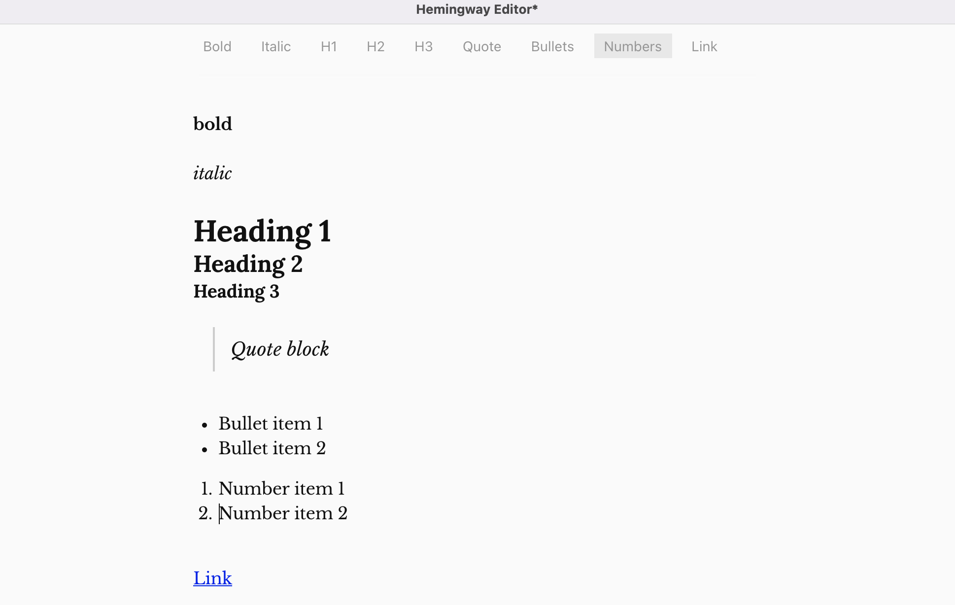 Hemingway Editor Text Formatting Options
