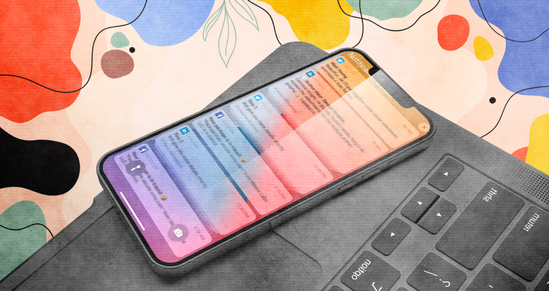 phone on laptop displaying notification center