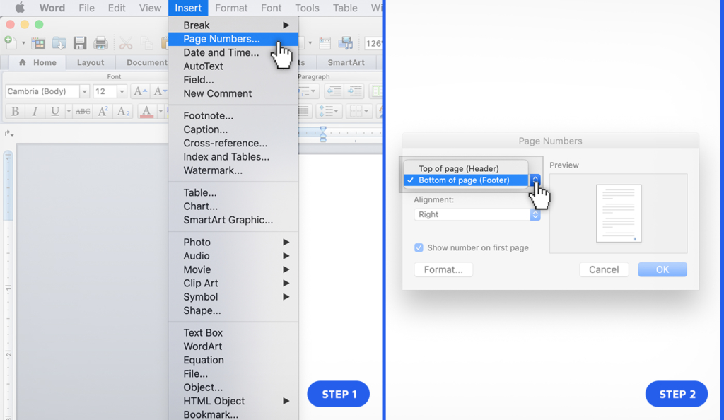 numbering pages in Word