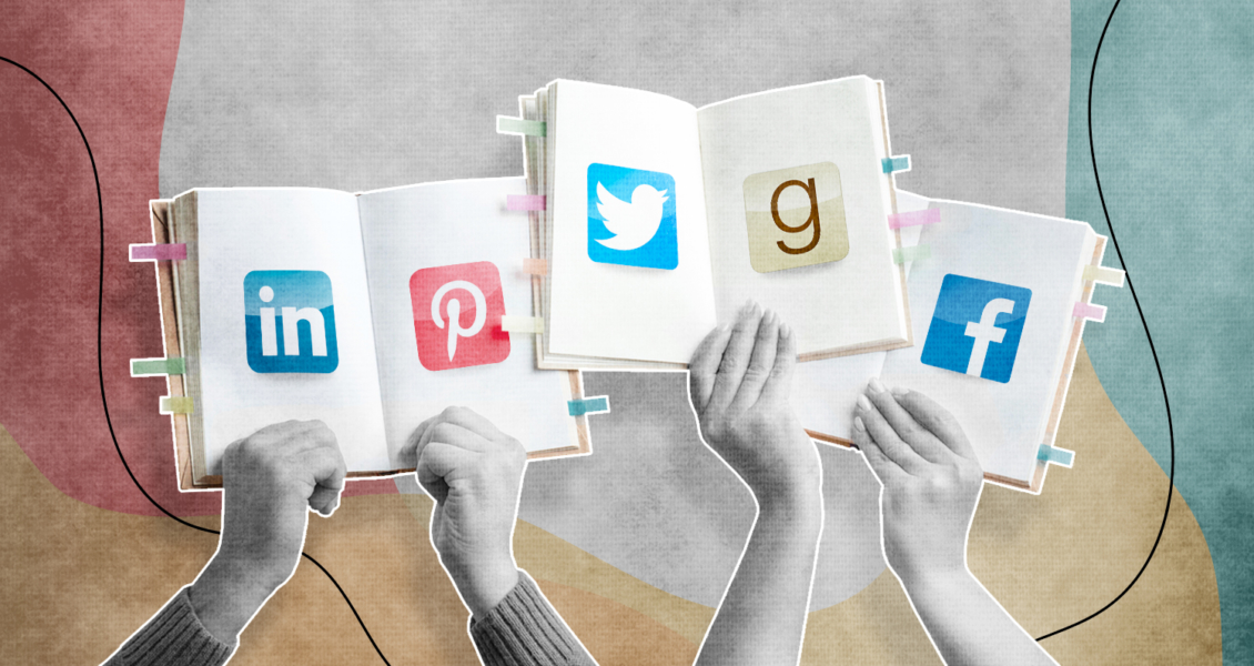 social media logos on open books