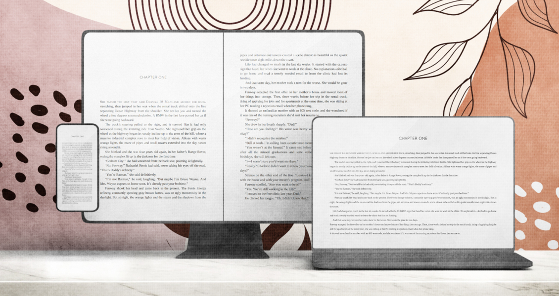 desktop, laptop, and mobile versions of book preview