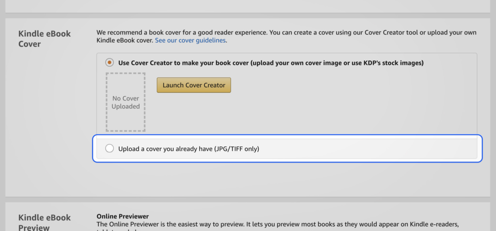 Upload eBook manuscript button