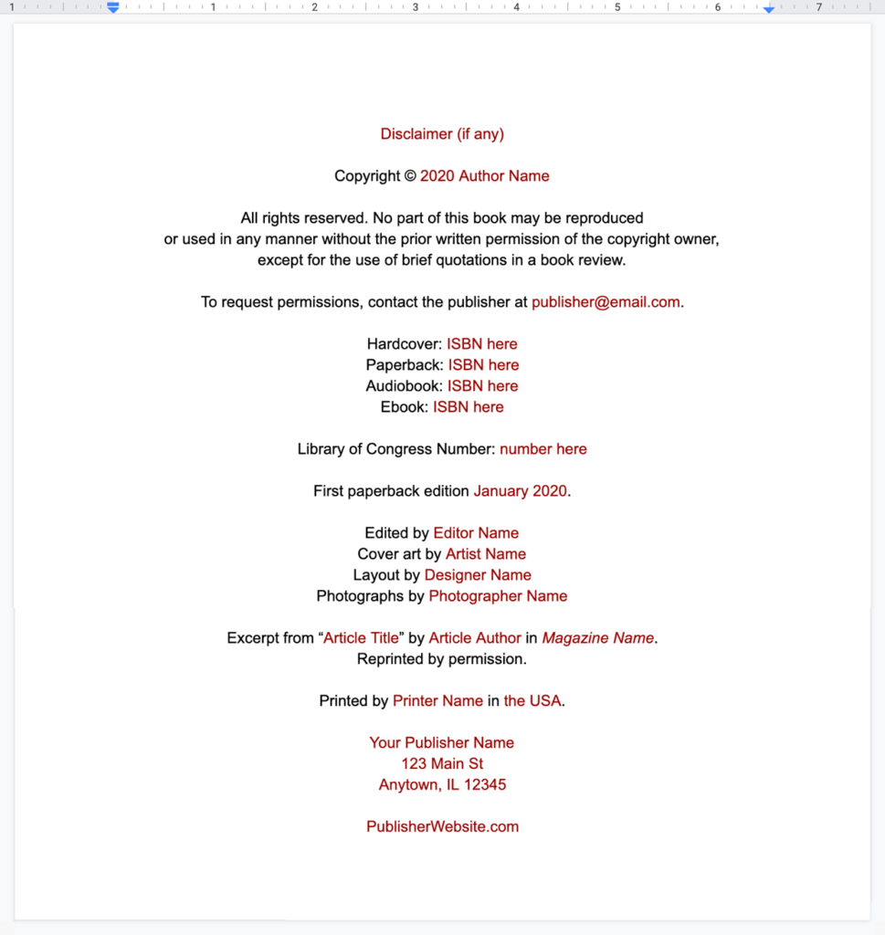 extended copyright page