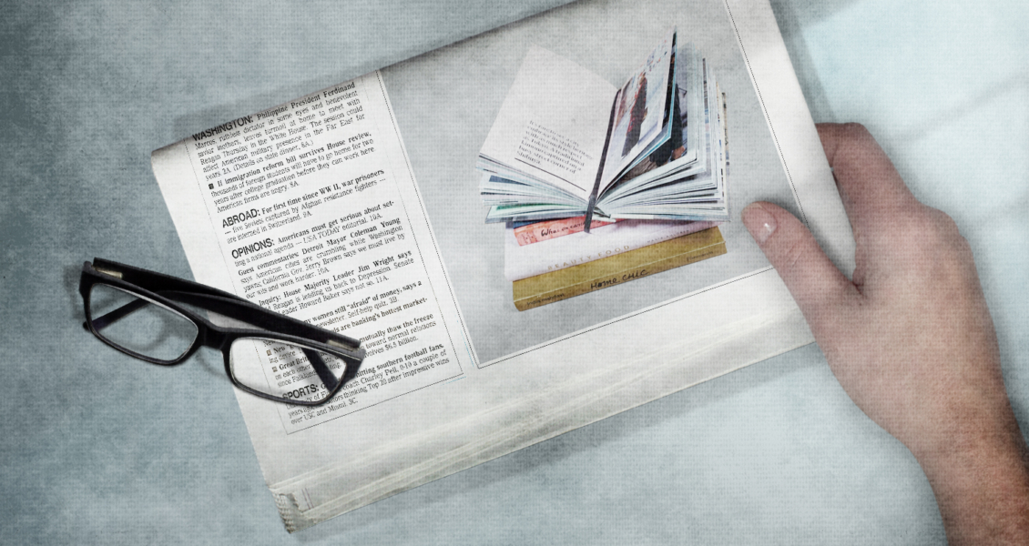 Glasses sitting on publication