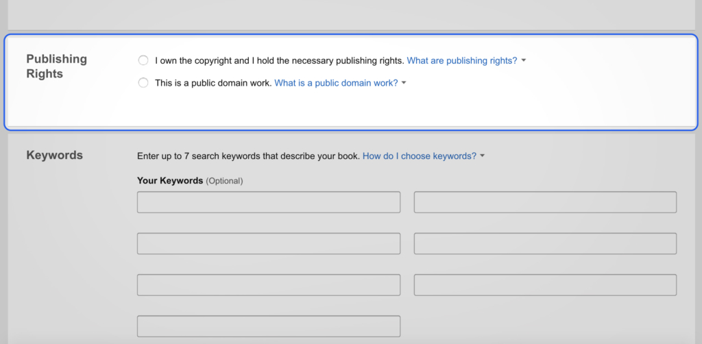 Amazon Publishing Rights box