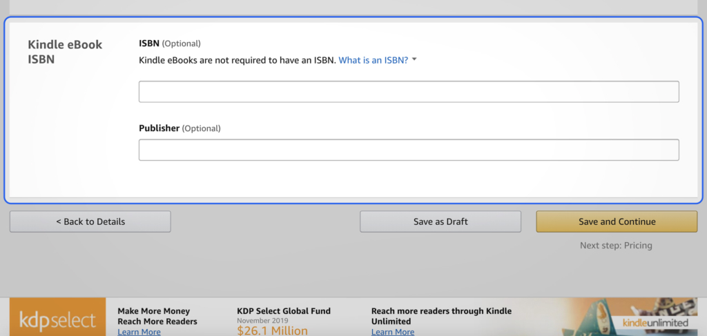 Kindle eBook ISBN box