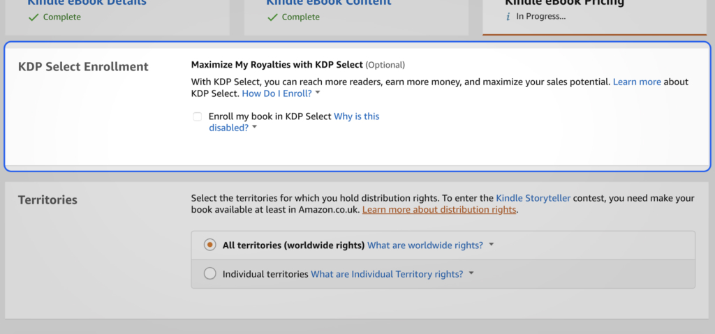 KDP Select Enrollment box