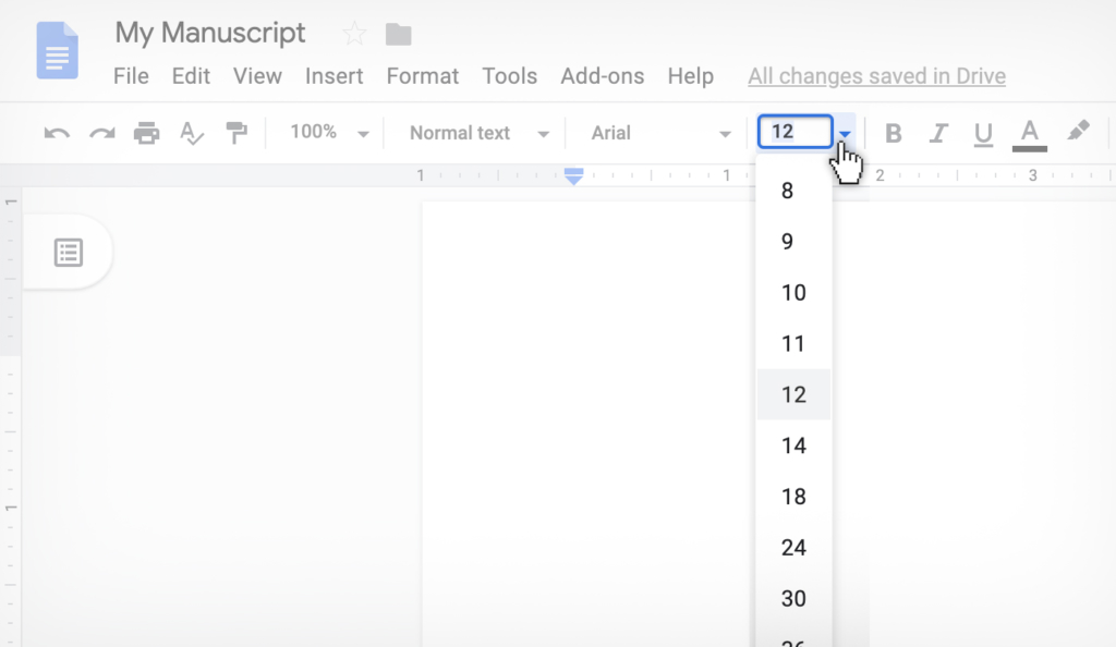 changing font size in Google Docs