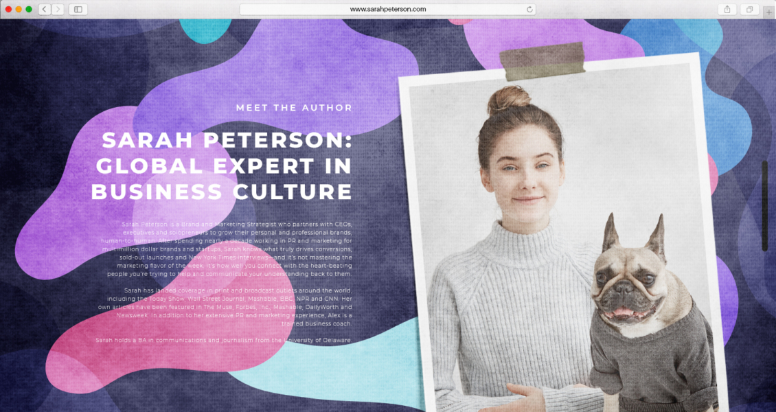 image of an example about the author on a purple background