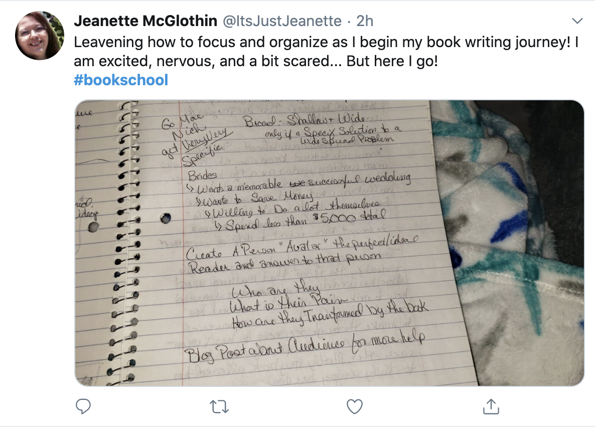 Jeanette McGlothin beginning her book writing journey