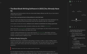 Example of the Obsidian text editor used as book writing software.