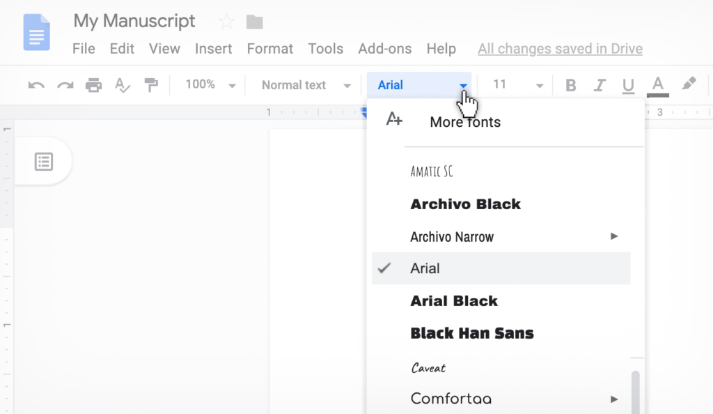changing font in Google Docs