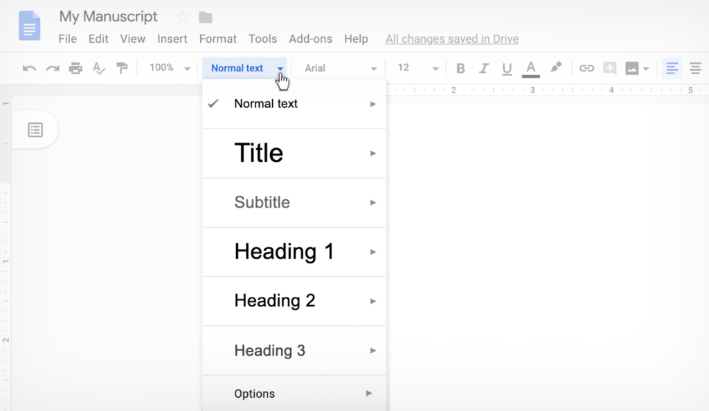 using the style function in Google Docs