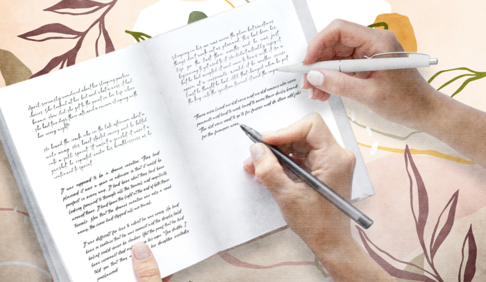 feature image two people writing in book