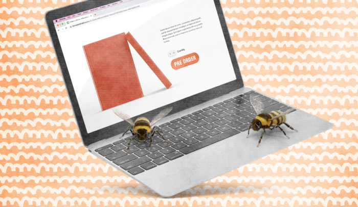 feature image online book preorder with bees on keyboard