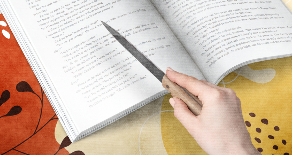 hand slicing book with knife