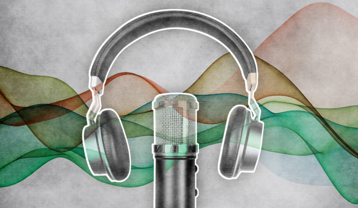 Illustration of headphones and a microphone